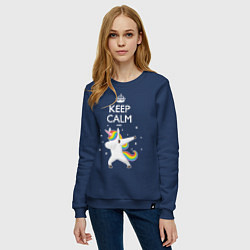 Свитшот хлопковый женский Keep Calm & Dab Unicorn, цвет: тёмно-синий — фото 2