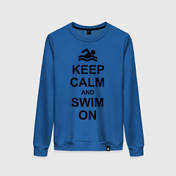 Свитшот хлопковый женский Keep Calm & Swim On, цвет: синий