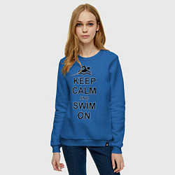 Свитшот хлопковый женский Keep Calm & Swim On, цвет: синий — фото 2