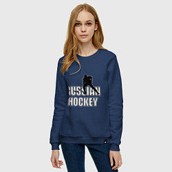 Свитшот хлопковый женский Russian hockey, цвет: тёмно-синий — фото 2