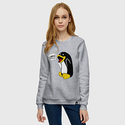 Свитшот хлопковый женский Пингвин: Linux, цвет: меланж — фото 2