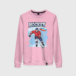 Свитшот хлопковый женский Хоккей Russia, цвет: светло-розовый