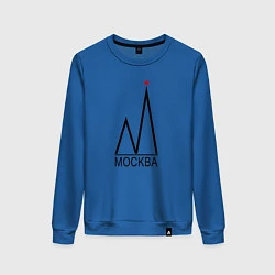 Свитшот хлопковый женский Москва-чёрный логотип-2, цвет: синий