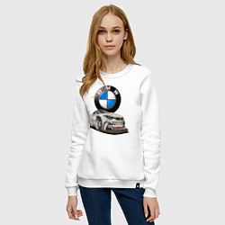 Свитшот хлопковый женский BMW оскал, цвет: белый — фото 2