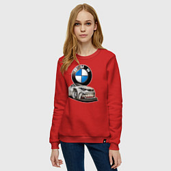 Свитшот хлопковый женский BMW оскал, цвет: красный — фото 2
