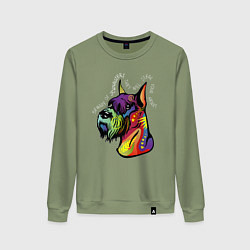 Свитшот хлопковый женский Берегись шнауцеров!, цвет: авокадо