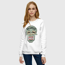 Свитшот хлопковый женский Halloween Skull Retro, цвет: белый — фото 2