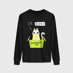 Свитшот хлопковый женский Кот спереди жив, а сзади, цвет: черный