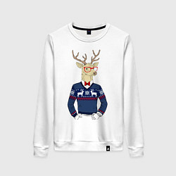 Свитшот хлопковый женский Hipster Deer, цвет: белый