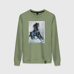 Свитшот хлопковый женский Лошадь арт, цвет: авокадо