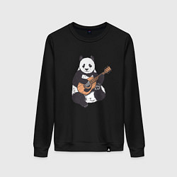 Свитшот хлопковый женский Панда гитарист Panda Guitar, цвет: черный