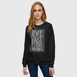 Свитшот хлопковый женский Live fast, die young, цвет: черный — фото 2