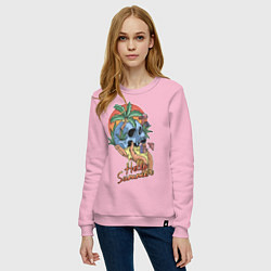 Свитшот хлопковый женский Summer skull, цвет: светло-розовый — фото 2