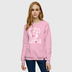 Свитшот хлопковый женский Черные быки белое лого, цвет: светло-розовый — фото 2