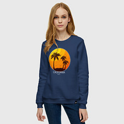 Свитшот хлопковый женский Лето, пальмы, Калифорния, цвет: тёмно-синий — фото 2