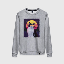 Свитшот хлопковый женский Synthwave cat, цвет: меланж