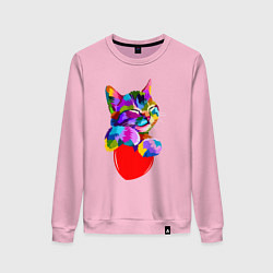 Свитшот хлопковый женский РАДУЖНЫЙ КОТИК RAINBOW KITTY, цвет: светло-розовый