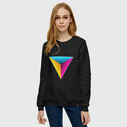 Свитшот хлопковый женский Неоновые треугольники, цвет: черный — фото 2