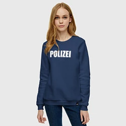 Свитшот хлопковый женский POLIZEI Полиция Надпись Белая, цвет: тёмно-синий — фото 2