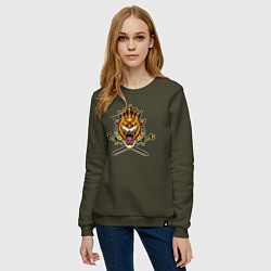 Свитшот хлопковый женский Tiger King, цвет: хаки — фото 2