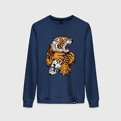 Свитшот хлопковый женский Tiger Skull, цвет: тёмно-синий