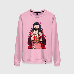 Свитшот хлопковый женский Незуко тян из клинка демона, цвет: светло-розовый