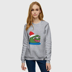 Свитшот хлопковый женский Pepe, pepe happy, Пепе хеппи, pepe happy new year, цвет: меланж — фото 2