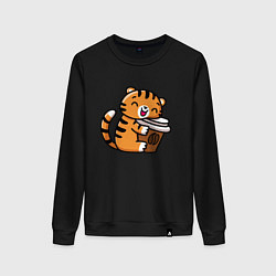 Свитшот хлопковый женский Тигренок и кофе, цвет: черный