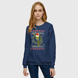 Свитшот хлопковый женский Рождественский свитер Скептическая змея, цвет: тёмно-синий — фото 2