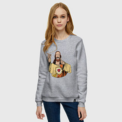 Свитшот хлопковый женский Dogma - smile Jesus like, цвет: меланж — фото 2