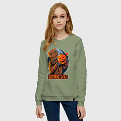 Свитшот хлопковый женский Halloween Scarecrow, цвет: авокадо — фото 2