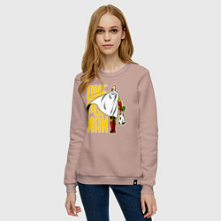 Свитшот хлопковый женский Сайтама возвращается из супермаркета One Punch-Man, цвет: пыльно-розовый — фото 2