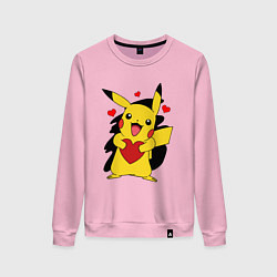 Свитшот хлопковый женский ПИКАЧУ И СЕРДЕЧКО POKENON PIKACHU LOVE, цвет: светло-розовый