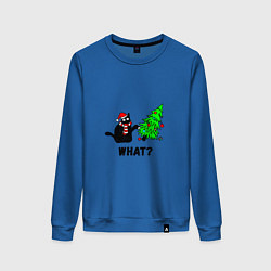 Свитшот хлопковый женский Кот роняет елку, цвет: синий