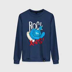 Свитшот хлопковый женский Blue mittens Rock this xmas, цвет: тёмно-синий