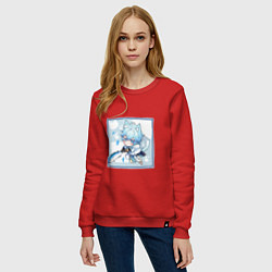 Свитшот хлопковый женский Котик Чун Юй в деле, цвет: красный — фото 2
