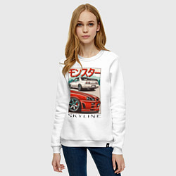 Свитшот хлопковый женский Nissan Skyline Ниссан Скайлайн, цвет: белый — фото 2