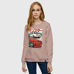 Свитшот хлопковый женский Nissan Skyline Ниссан Скайлайн, цвет: пыльно-розовый — фото 2