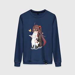 Свитшот хлопковый женский ХУ ТАО И БЕЛЫЙ КОТИК, цвет: тёмно-синий