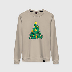 Свитшот хлопковый женский Christmas Tree Made Of Green Cats, цвет: миндальный
