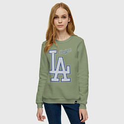 Свитшот хлопковый женский Los Angeles Dodgers - baseball team, цвет: авокадо — фото 2