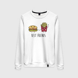 Свитшот хлопковый женский Hamburger and fries are best friends, цвет: белый