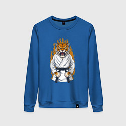 Свитшот хлопковый женский Тигр каратист, цвет: синий