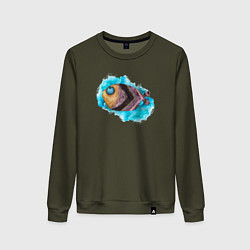 Свитшот хлопковый женский Забавная рыбка, цвет: хаки