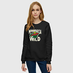 Свитшот хлопковый женский Миннесота Уайлд, Minnesota Wild, цвет: черный — фото 2