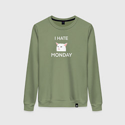 Женский свитшот I hate monday текст с котом