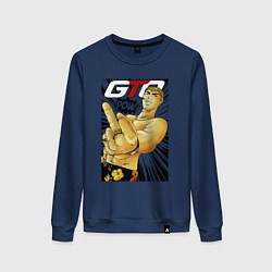 Свитшот хлопковый женский Onizuka fuck pow, цвет: тёмно-синий