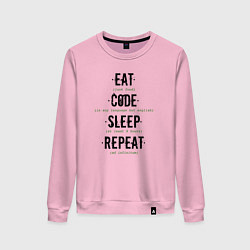 Свитшот хлопковый женский EAT CODE SLEEP REPEAT, цвет: светло-розовый