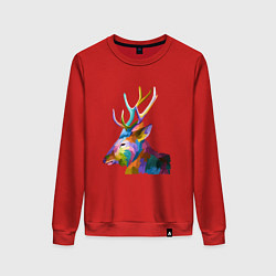 Свитшот хлопковый женский Цветной олень Colored Deer, цвет: красный