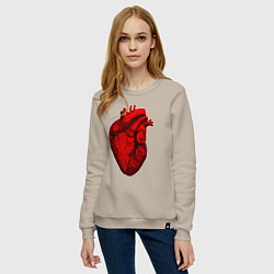 Свитшот хлопковый женский Сердце анатомическое, цвет: миндальный — фото 2